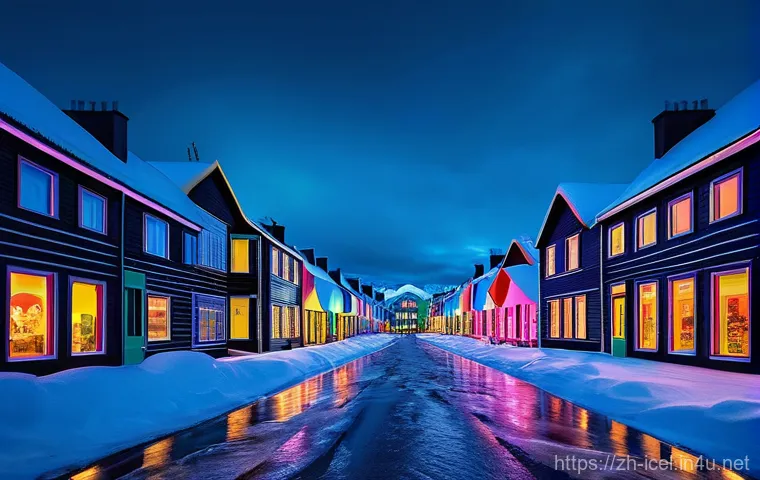 아이슬란드 전통 축제 - **Prompt: Reykjavik Winter Lights Festival: Illuminated Urban Magic**
    "A wide-angle, cinematic s...