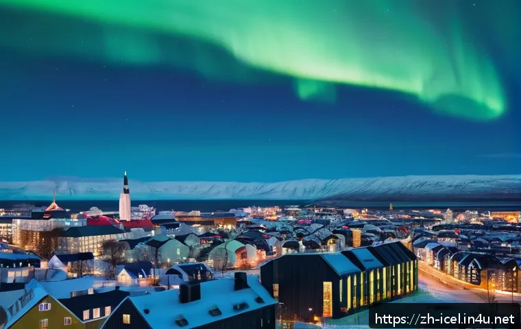 아이슬란드 부동산 시장 현황 - A panoramic view of Reykjavik cityscape during early evening, showcasing modern residential building...