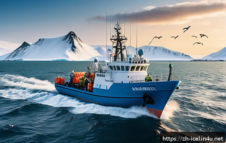 아이슬란드 출신 기업인 및 경제학자 - A modern Icelandic fishing vessel equipped with advanced IoT devices, navigating clear ocean waters ...